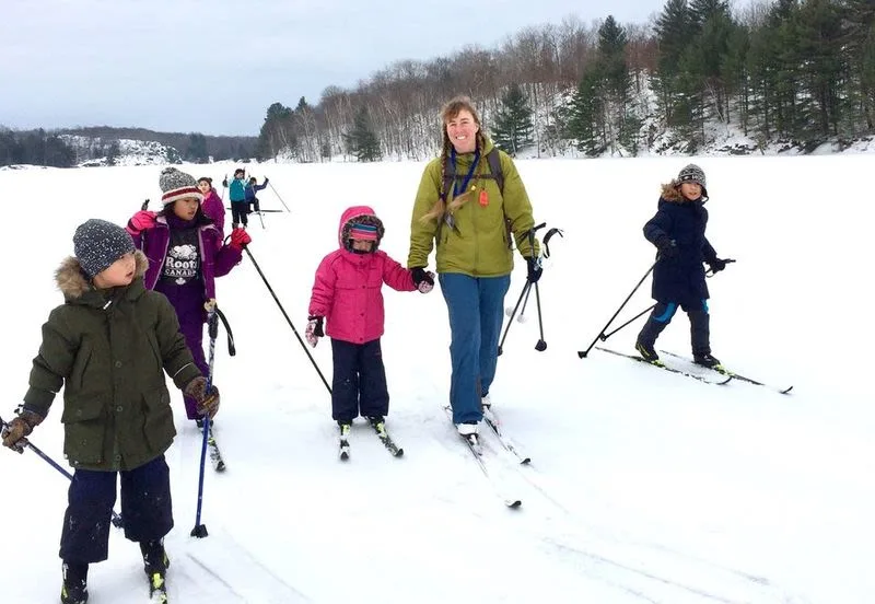 family skiing